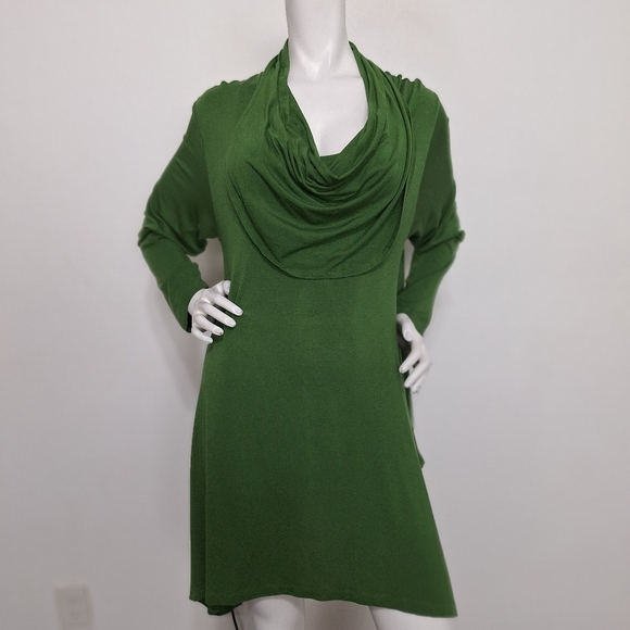 Bryn Walker Green Bohemian Retro Micro Modal Blend Cowl Neck Mini Dress Size M - Picture 1 of 13